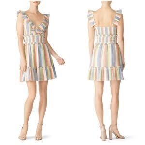 Saylor Alma Rainbow Print Sundress Medium Smocked Ruffle Mini Cotton